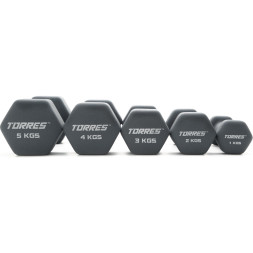 Гантель TORRES 1 кг, PL522501, металл в неопреновой оболочке, форма шестигранник, серый