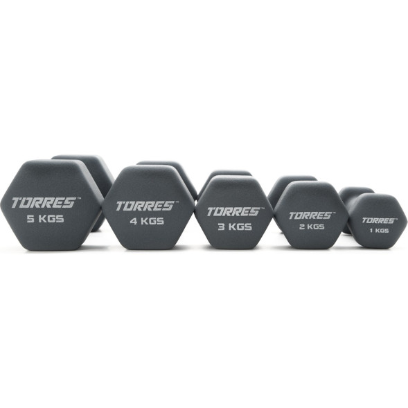 Гантель TORRES 1 кг, PL522501, металл в неопреновой оболочке, форма шестигранник, серый