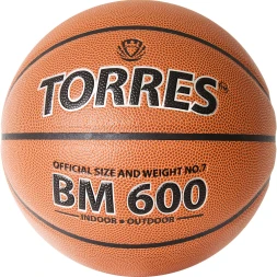 Мяч баск. TORRES BM600, B32027, р.7, ПУ, нейлон. корд, бут. камера, темнокоричневый-черн