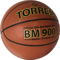 Мяч баск. TORRES BM900, B32036, р.6, ПУ-композит, нейлон. корд, бутил. камера, коричневый