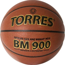 Мяч баск. TORRES BM900, B32036, р.6, ПУ-композит, нейлон. корд, бутил. камера, коричневый