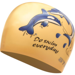 Шапочка для плавания Atemi, силикон, оранжевая (дельфины), PSC401
