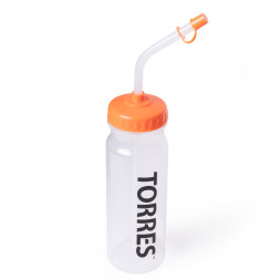 Бутылка для воды TORRES, SS1029, 750 мл, с трубкой, мягкий пластик, прозр., оранж. крышк